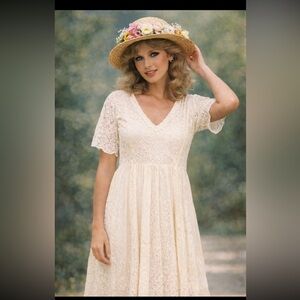 VTG Veranesi Ivory Floral Lace Dress Y2K Cottagecore Prarie Romantic Feminine